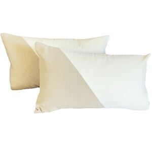 NEW West Elm Linen Blend stone & white Set of 2 Decorative Throw Pillows 12x21